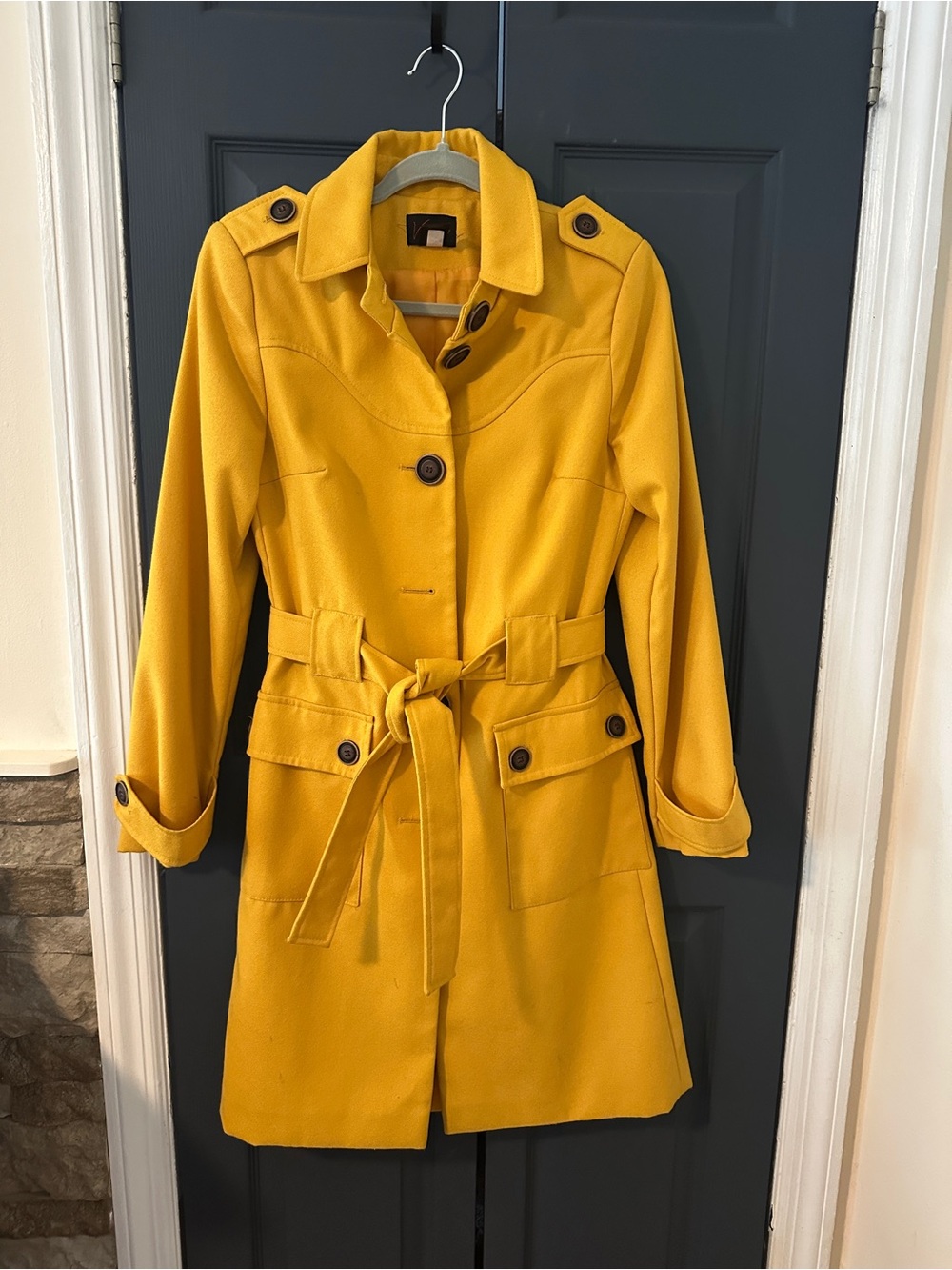 Women's Yellow Belted wool blend lined warm Trench Coat